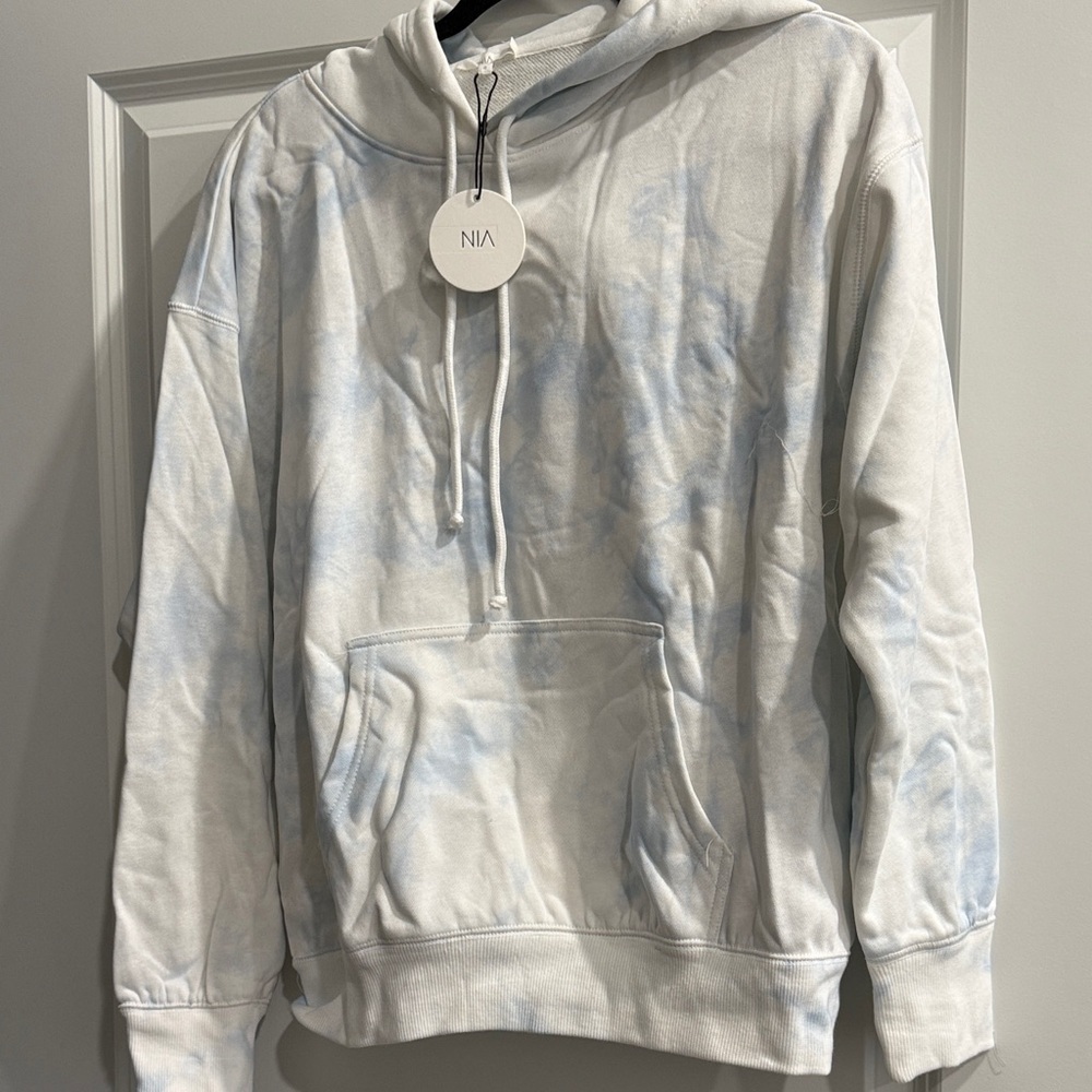 NWT Nia  White and Blue Tie-Dye Terry Hoodie sz s